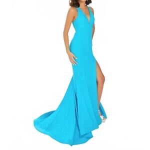 NEW HOUSE OF WU double spaghetti strap gown in blue